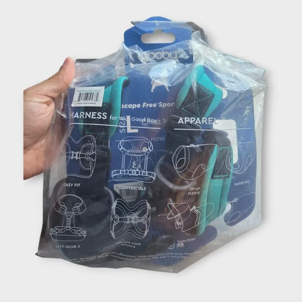 NEW Gooby Escape Free Sport Dog Harness Turquoise Large Neoprene